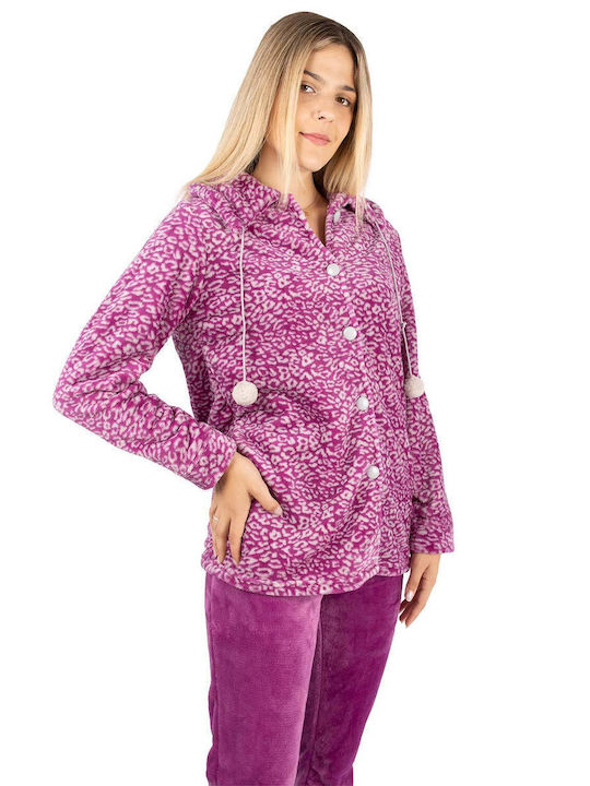 Lydia Creations Women's Winter Fleece Pajama Robe Purple