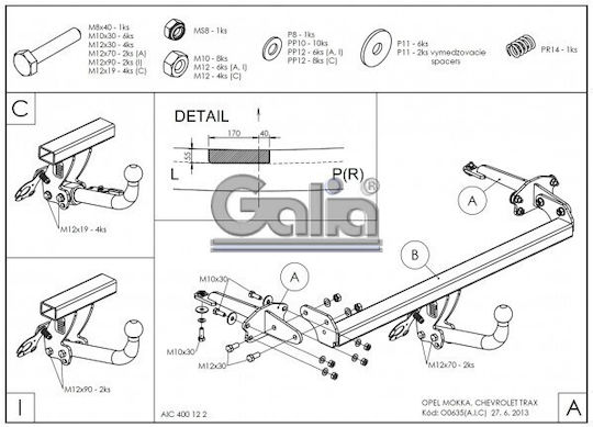 Galia Κοτσαδόρος Αυτοκινήτου Chevrolet Trax 2013+ Μέγιστης Έλξης 1500kg με Βίδες