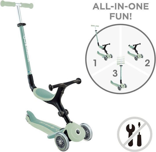 Globber Kids Scooter Foldable Go.Up Active Eco 3-Wheel with Seat for 15m+ Pistachio