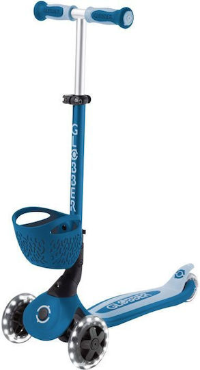 Globber Kids Scooter Foldable Go.Up Baby Lights 360 3-Wheel with Seat for 15 Months Dark Blue