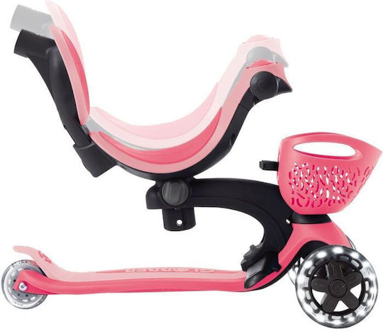 Globber Kids Scooter Foldable Go.Up Baby Lights 360 3-Wheel with Seat for 15 Months Coral Pink