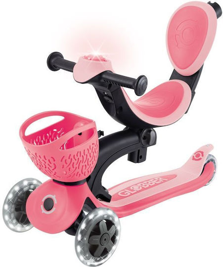 Globber Kids Scooter Foldable Go.Up Baby Lights 360 3-Wheel with Seat for 15 Months Coral Pink