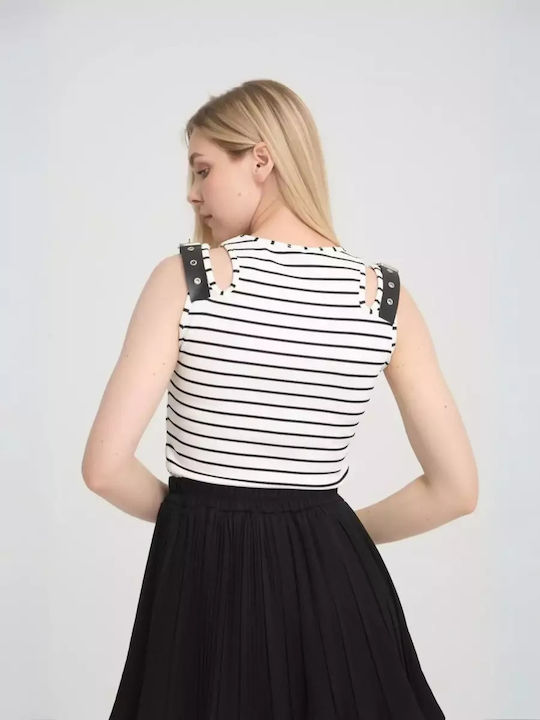 Women's Blouse Off-Shoulder Sleeveless Striped White
