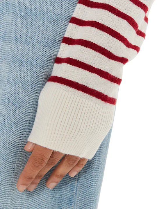 Damen Pullover Gestreift Red, White