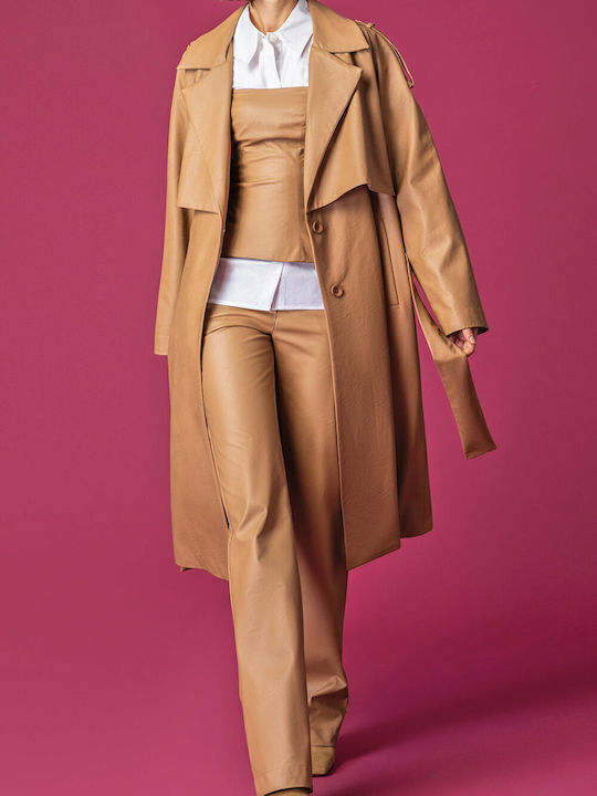 Women's Blouse Leather Strapless Beige