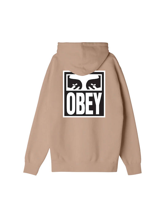 Obey Eyes Jachetă cu fermoar pentru bărbați cu glugă Warm Taupe