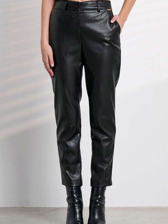 Matis Fashion Women's High-waisted Leather Trousers in Tapered Line Bl