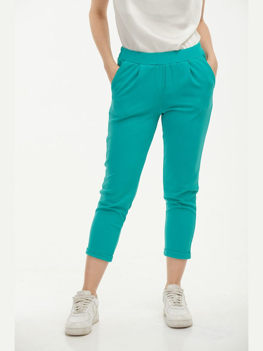 Boutique Women's Fabric Trousers with Elastic Petrol