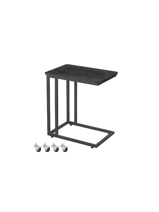 Rectangular Side Table Metal with Wheels Black Ebony W50xL35xH60cm