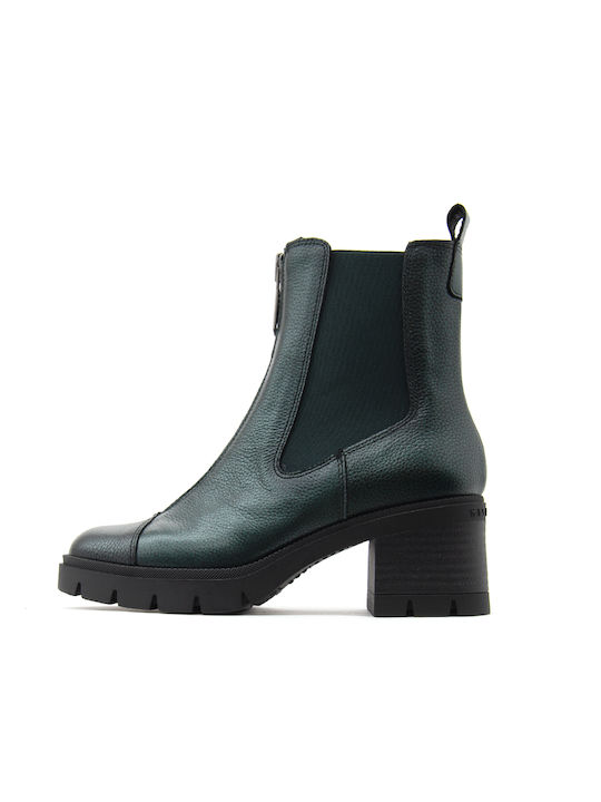 Hispanitas Leather Women's Chelsea Boots with Medium Heel Green