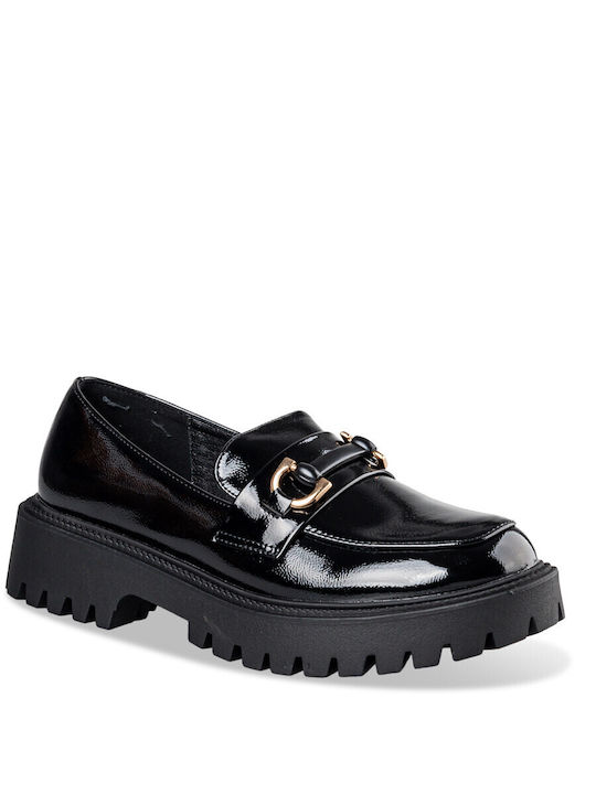 Envie Shoes Shiny Women's Loafers in Black Color