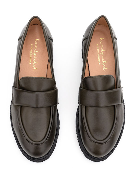 Δερμάτινα Γυναικεία Loafers σε Πράσινο Χρώμα