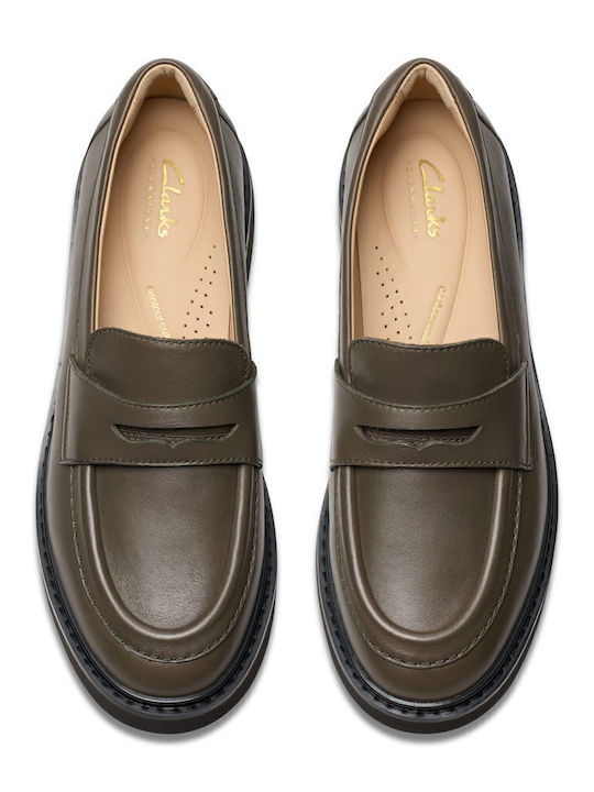 Edge Δερμάτινα Γυναικεία Loafers σε Χακί Χρώμα