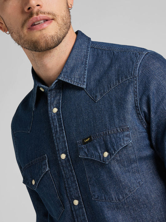 Western Cu mânecă lungă Denim Cămașă Albastru