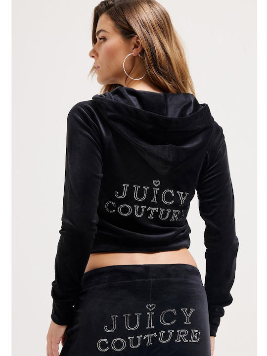 Juicy Couture Γυναικεία Ζακέτα Φούτερ Βελουτέ με Κουκούλα Μαύρο