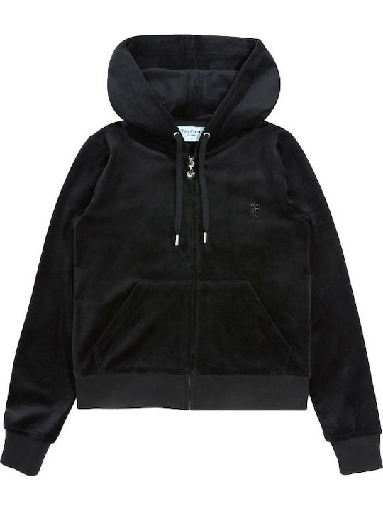 Women's Sweatshirt Jacket Velvet Hooded Black