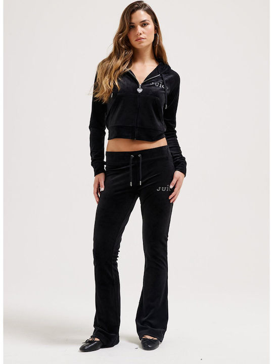 Long Women's Sweatshirt Jacket Velvet Hooded Black