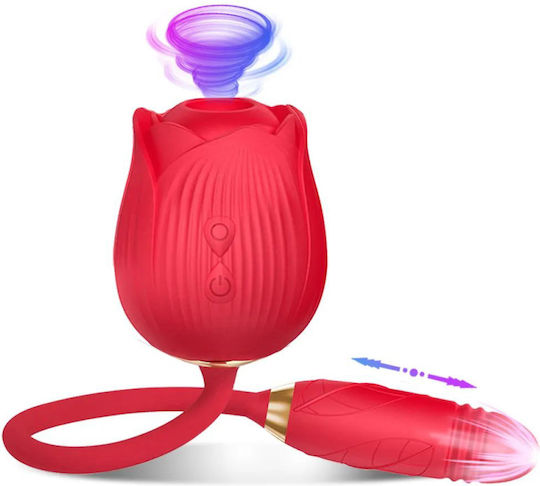 Rose Διπλός Δονητής Κόκκινοςsilicone Clitoral Stimulator Vibrating Tongue Κλασικός Δονητής
