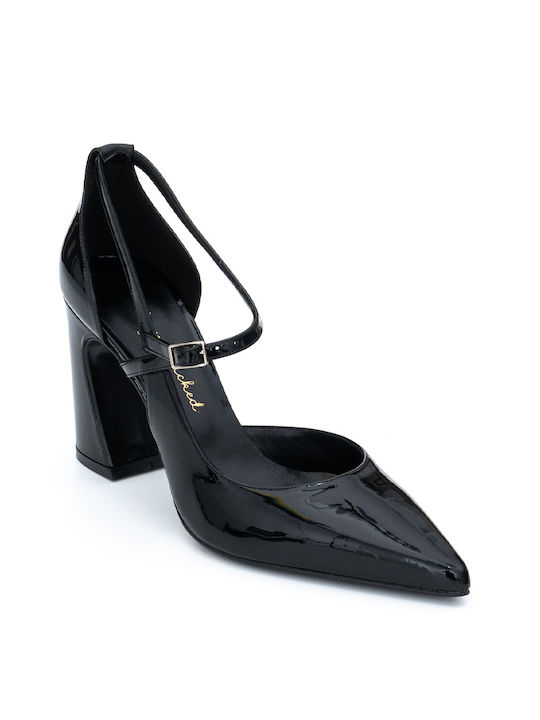 Perlapura Patent Leather Black High Heels with Strap