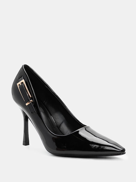 Luigi Synthetic Leather Pointed Toe Black High Heels