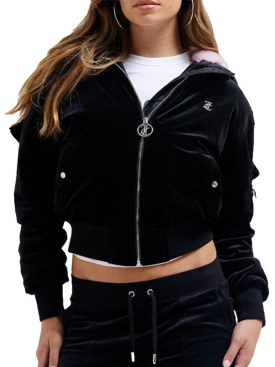 Juicy Couture Women's Short Bomber Jacket for Winter BLACK