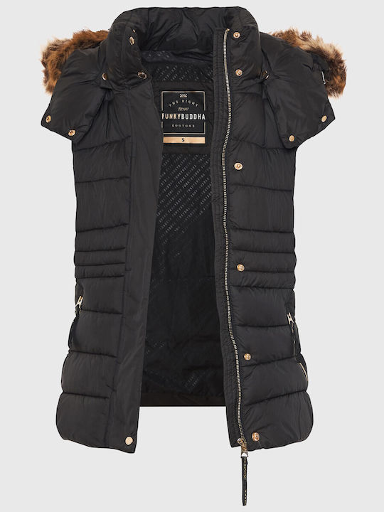 Funky Buddha Women's Short Puffer Jacket for Winter Black