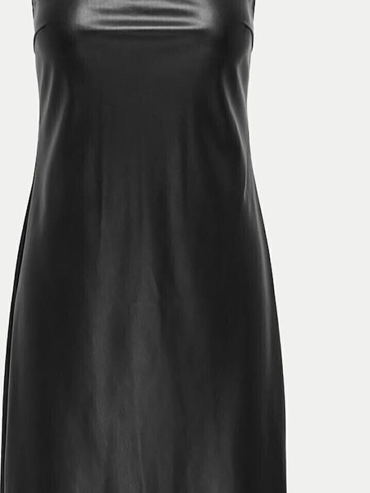 Rochie Midi De Seară Fără Bretele Din Piele Neagră