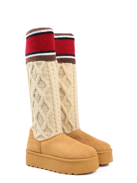 Tan Knitted Boots Color Combination