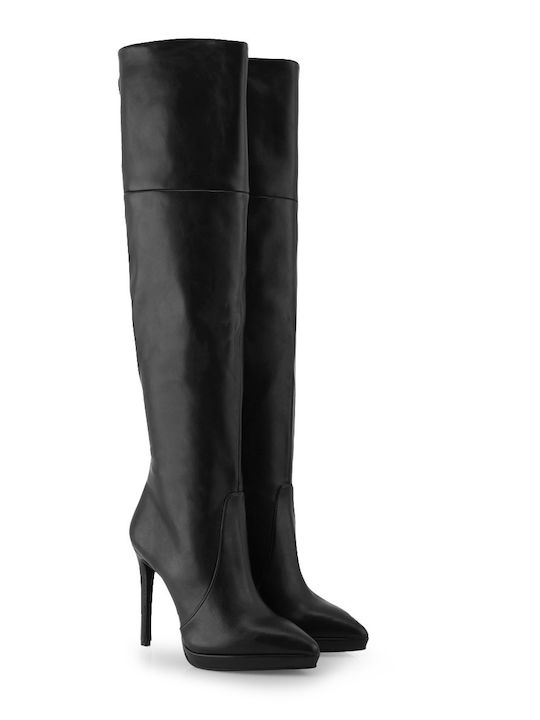 Tsakiris Mallas Synthetic Leather Over the Knee High Heel Women's Boots Black