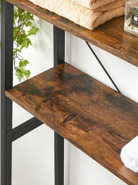 Bathroom Shelf Above Toilet Mercaton Wood Steel 3 Shelves Rustic Brown Black 64x30x156 Cm