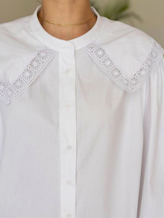 Langärmelig Damen Hemd White