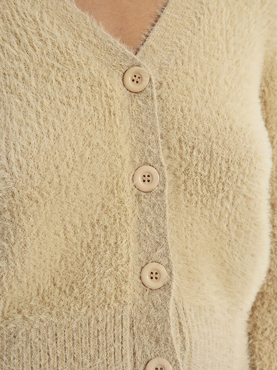 Lili Sidonio Short Women's Knitted Cardigan with Buttons Beige