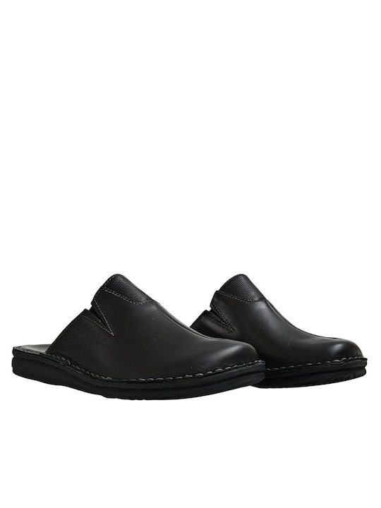 Adam's Shoes Men's Leather Slippers Black