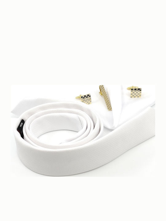 Legend Accessories Σετ Ανδρικής Γραβάτας Μονόχρωμη σε Λευκό Χρώμα