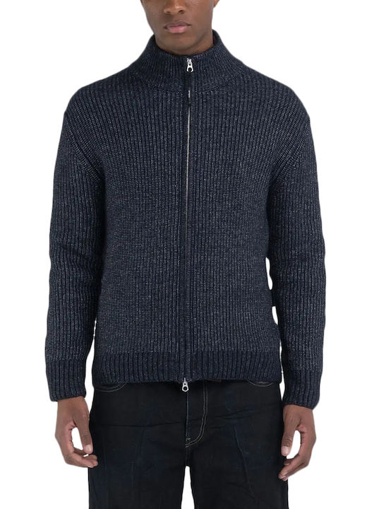 Replay Men's Knitted Cardigan with Zipper White-Blue