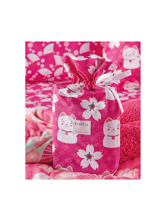 Kentia Σετ Σεντόνια Μονά Βαμβακερά Maneki Φούξια 160x270cm 3τμχ