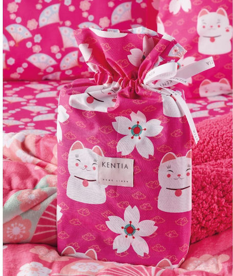 Kentia Σετ Σεντόνια Μονά Βαμβακερά Maneki Φούξια 160x270cm 3τμχ