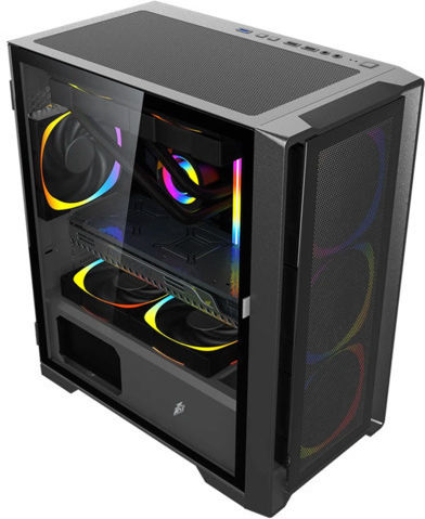 1STPLAYER Trilobite T4 Mesh Геймърско бюро Мини кула Компютърна кутия със страничен прозорец Черен