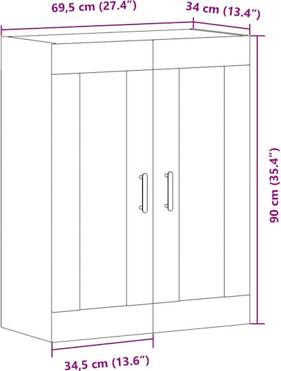 Wall Living Room Cabinet Made of Particle Board Brown 69.5x34x90cm