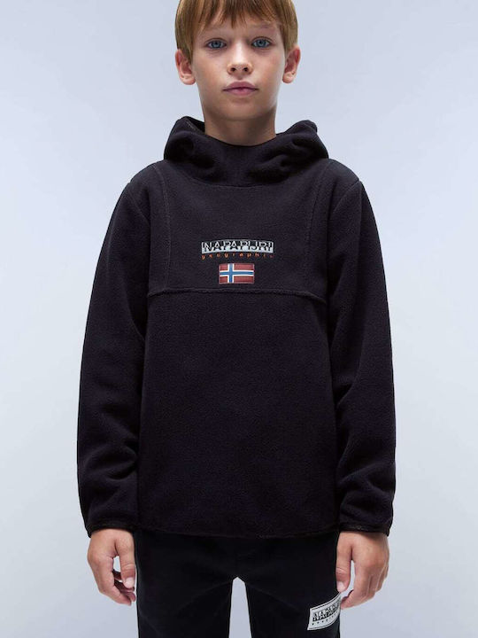 Fleece Παιδικό Φούτερ με Κουκούλα και Τσέπες Μαύρο