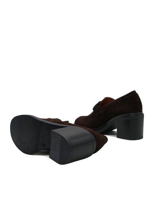 Pantofi Cu Toc Mocasini Cu Toc Maro De Catifea