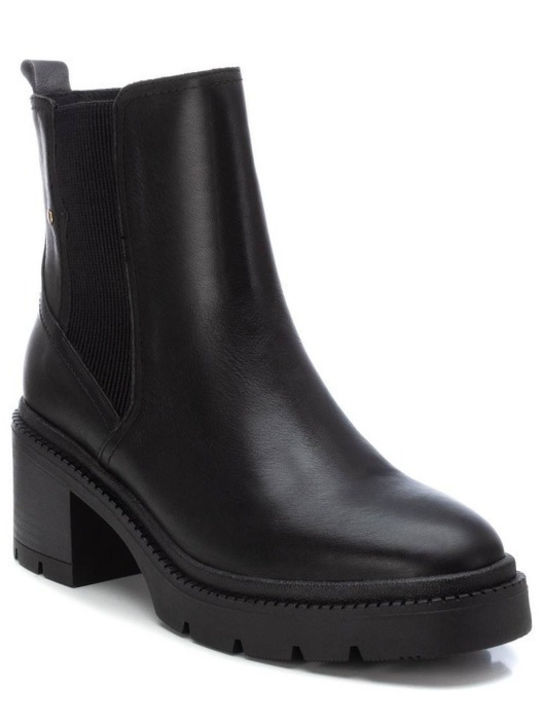 Leather Women's Ankle Boots with Medium Heel Black