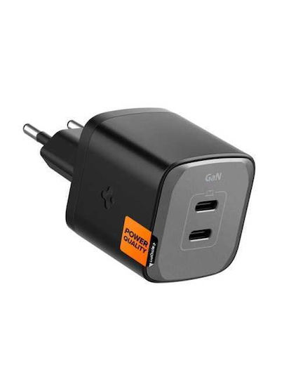 Spigen Charger Without Cable GaN with 2 USB-C Ports 45W Power Delivery Blacks (ArcStation Pro)
