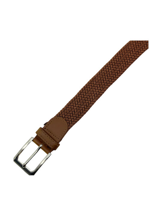 Senior Men's Knitted Artificial Leather Wide Elastic Belt Brown