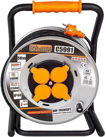 Richmann Cablu de prelungire 4 locuri cu cablu de 50m Diametru 3 x 1.5mm² Rezistent la apă Neagră