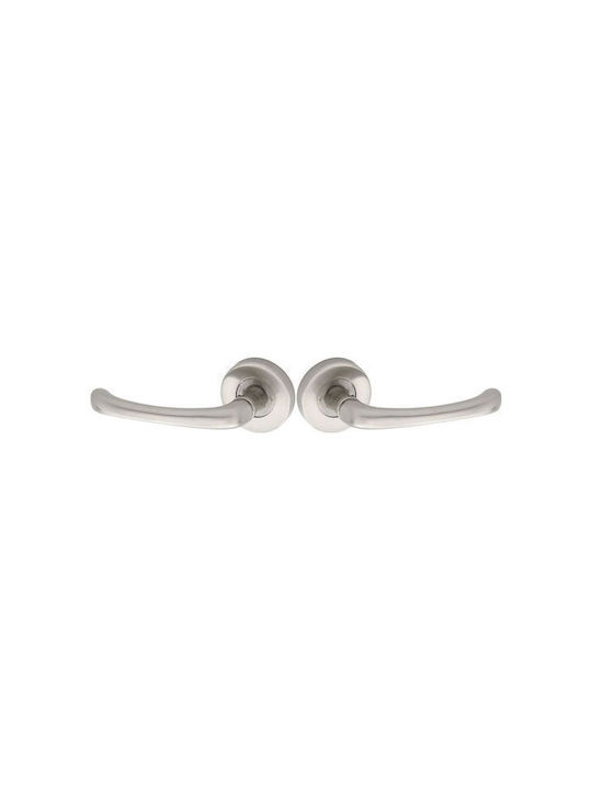 Import Hellas Lever Middle Door with Rosette 215 Pair with Rosette Nickel