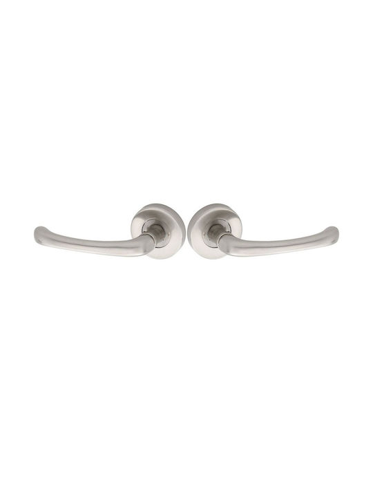 Import Hellas Lever Middle Door with Rosette 215 Pair with Rosette Nickel