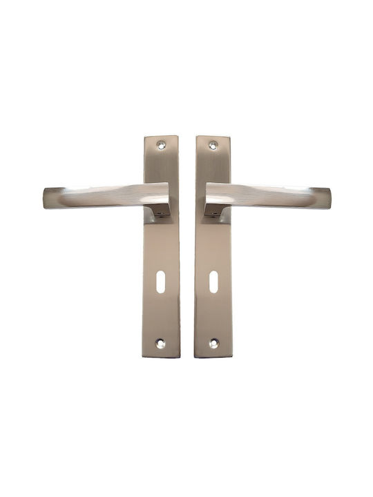 Lever Middle Door with Plate Oramis Pair (Center Distance 90mm) Nickel Satin