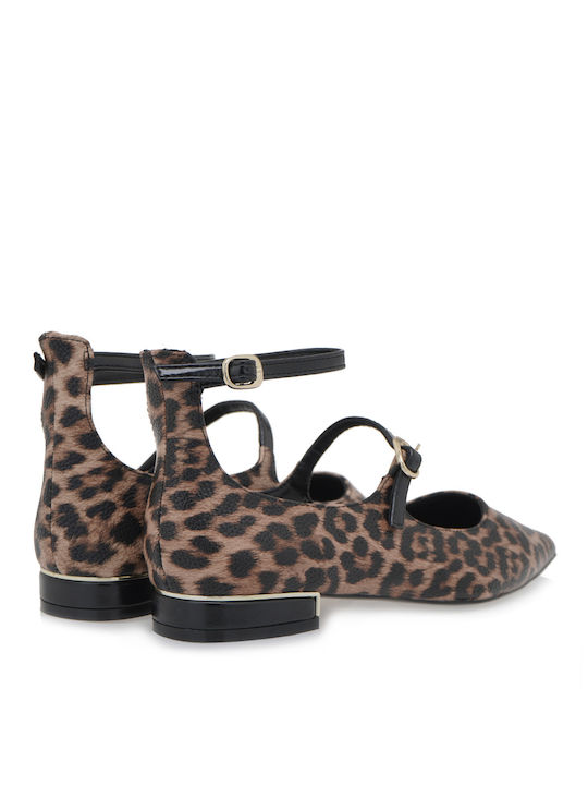 Pantofi Balerini Pentru Femei Animal Print Maro