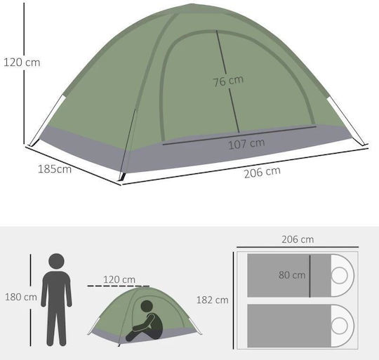 Cort De Camping Igloo Verde Pentru 2 Persoane 206x185x120cm